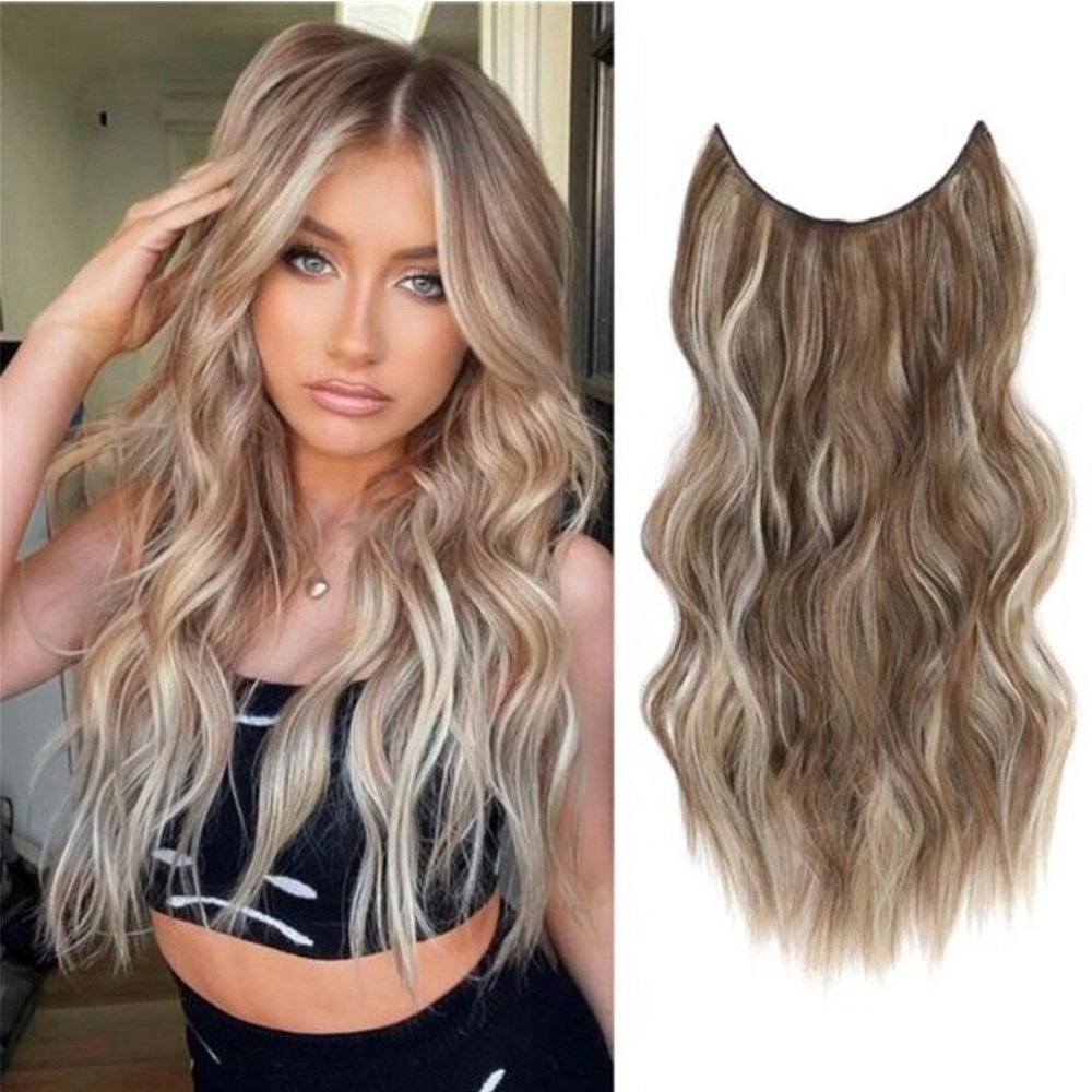 Hair Extensions 4 Secure Clips in, Light Ash Brown with Blonde Highlights